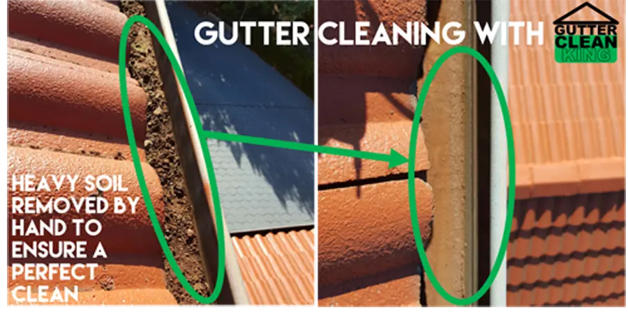 Heavy soil removed by hand from a tiled roof gutter